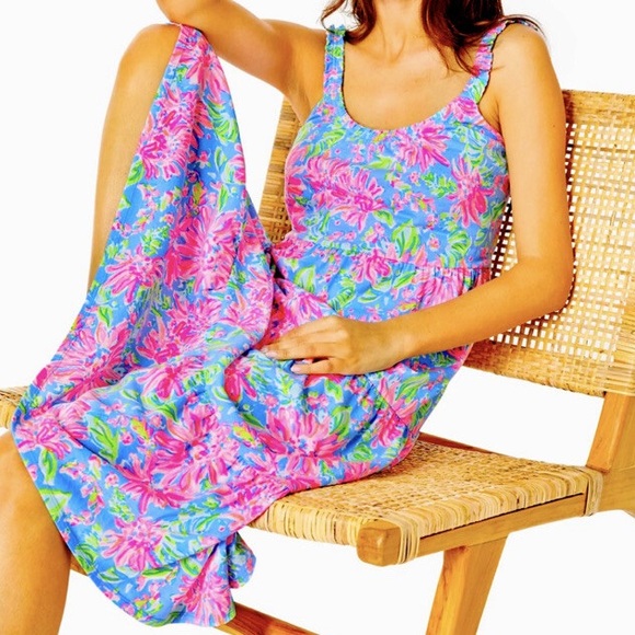 Lilly Pulitzer XXS Floral Cotton Midi Dress Pockets Summer Resort Palm Beach - Picture 3 of 11